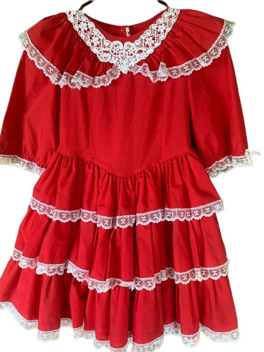 Vintage Lilo California Girls Party Pageant Dress Size 7 Red Full Circle Lace